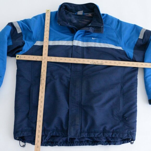 Vintage Y2K Nike Blue Reflective Fleece Lined Zip Up Winter Jacket XL - Picture 4 of 16